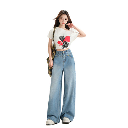 Wide Leg Jeans Women Spring New Retro High Waist Loose Straight Long Pants