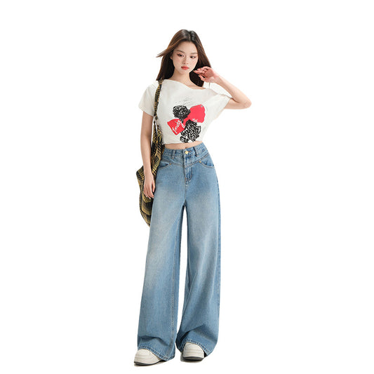 Wide Leg Jeans Women Spring New Retro High Waist Loose Straight Long Pants