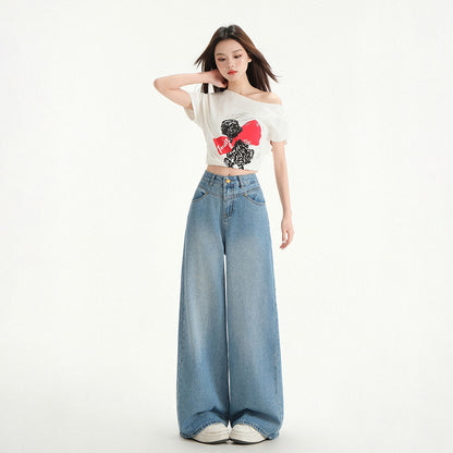 Wide Leg Jeans Women Spring New Retro High Waist Loose Straight Long Pants